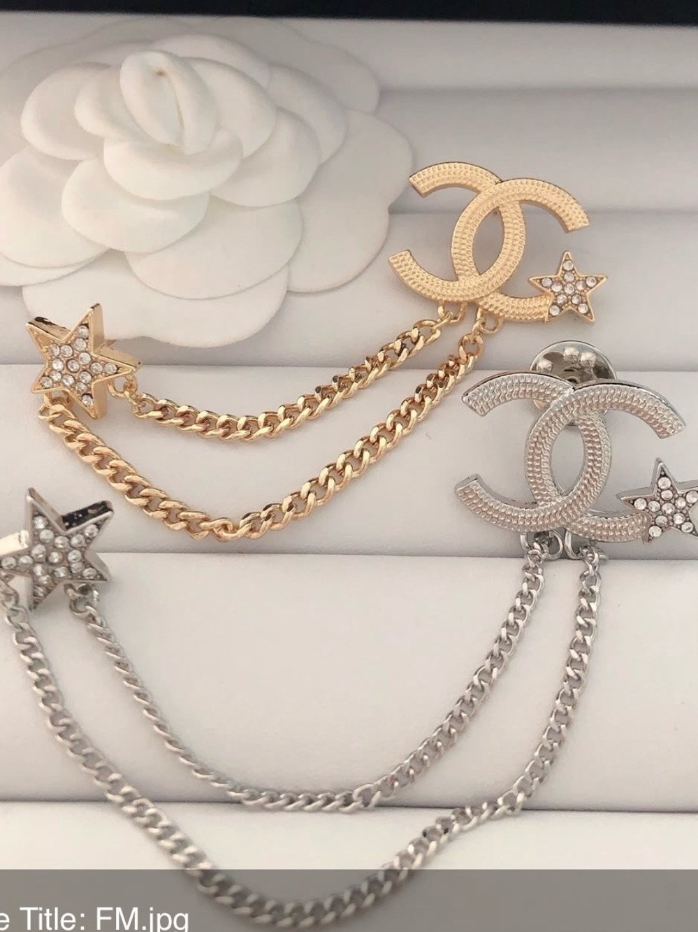 Designer Inspired “Silver only”Interlocking CCC Star Chain Brooches